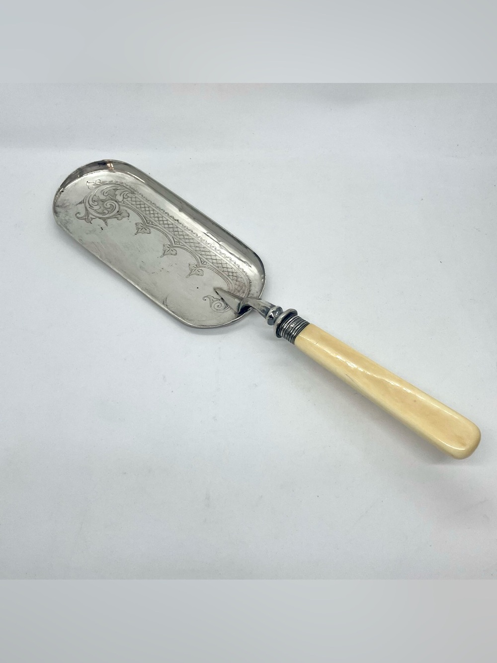 Antique Silver Plate Crumb Scoop, Engraved Scrollwork Walker & Hall England